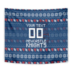 Personalized Newcastle Knights Christmas Tapestry Australian Rugby Fans - Pixelated Ugly Xmas Pattern Mascot Santa