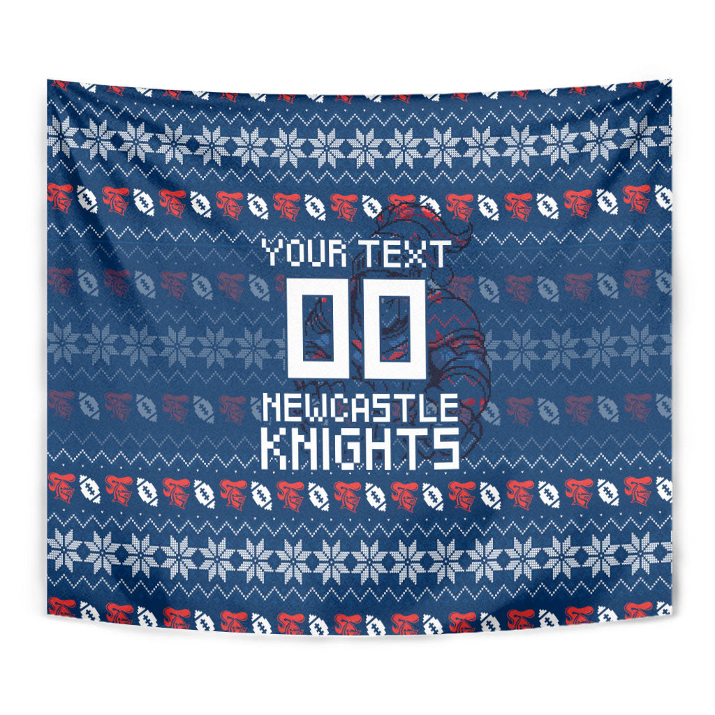 Personalized Newcastle Knights Christmas Tapestry Australian Rugby Fans - Pixelated Ugly Xmas Pattern Mascot Santa