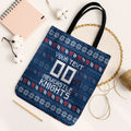 Personalized Newcastle Knights Christmas Tote Bag Australian Rugby Fans - Pixelated Ugly Xmas Pattern Mascot Santa