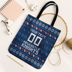 Personalized Newcastle Knights Christmas Tote Bag Australian Rugby Fans - Pixelated Ugly Xmas Pattern Mascot Santa