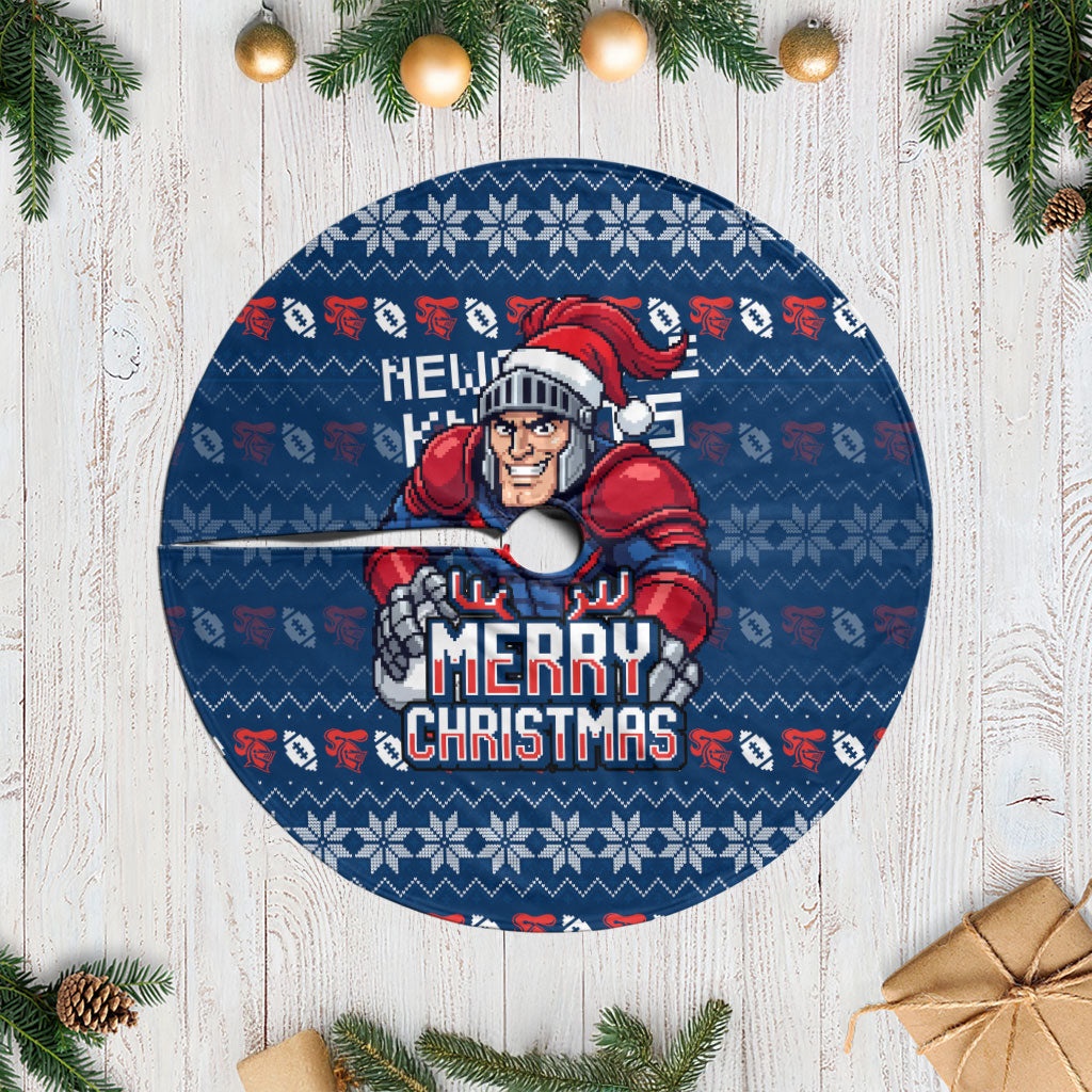Newcastle Knights Christmas Tree Skirt Australian Rugby Fans - Pixelated Ugly Xmas Pattern Mascot Santa