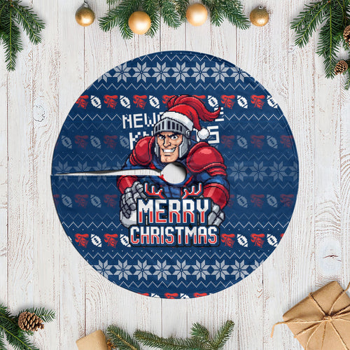 Newcastle Knights Christmas Tree Skirt Australian Rugby Fans - Pixelated Ugly Xmas Pattern Mascot Santa