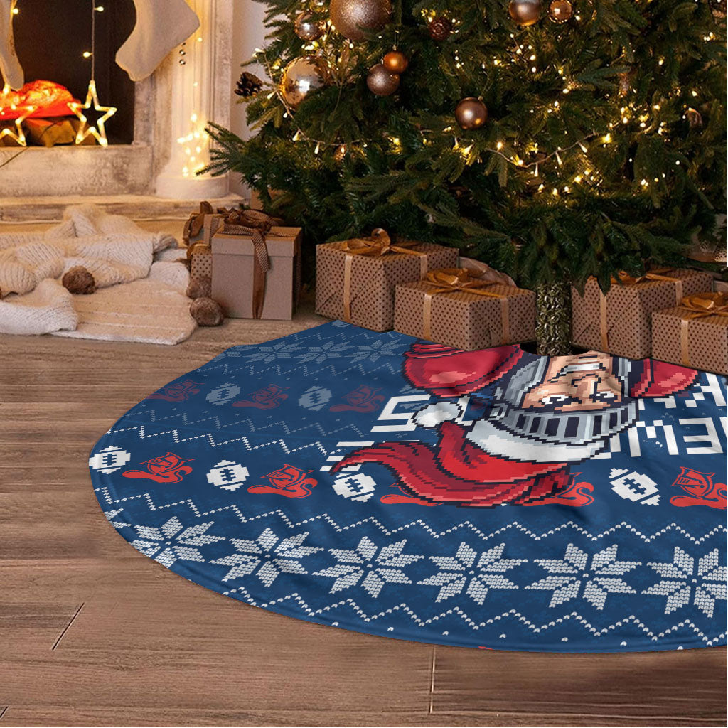 Newcastle Knights Christmas Tree Skirt Australian Rugby Fans - Pixelated Ugly Xmas Pattern Mascot Santa
