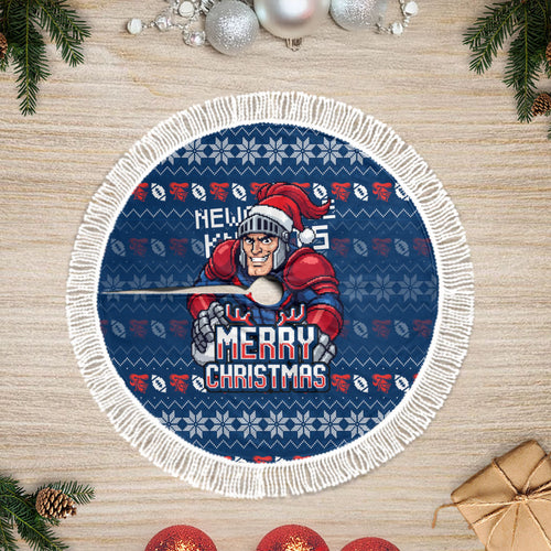 Newcastle Knights Christmas Tree Skirt Australian Rugby Fans - Pixelated Ugly Xmas Pattern Mascot Santa