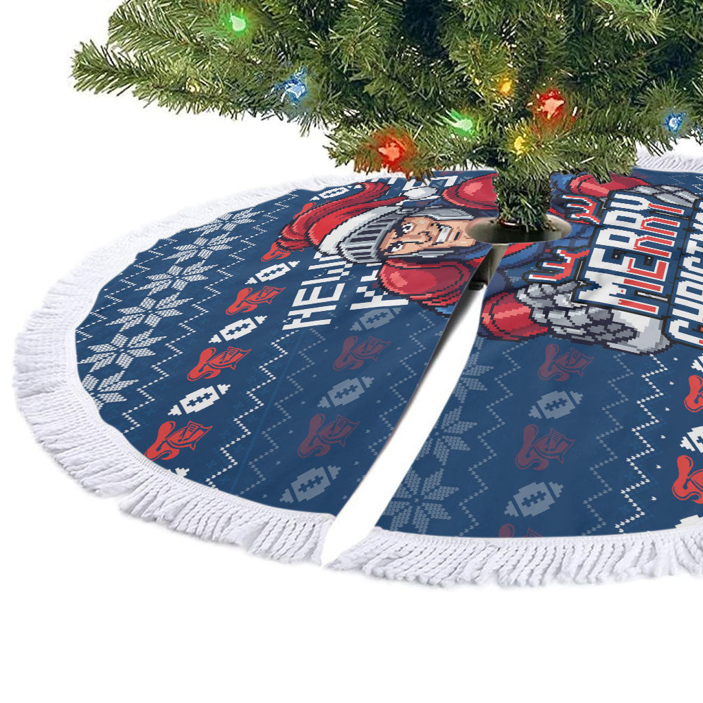 Newcastle Knights Christmas Tree Skirt Australian Rugby Fans - Pixelated Ugly Xmas Pattern Mascot Santa