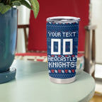 Personalized Newcastle Knights Christmas Tumbler Cup Australian Rugby Fans - Pixelated Ugly Xmas Pattern Mascot Santa