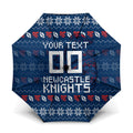Personalized Newcastle Knights Christmas Umbrella Australian Rugby Fans - Pixelated Ugly Xmas Pattern Mascot Santa