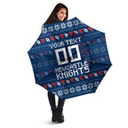 Personalized Newcastle Knights Christmas Umbrella Australian Rugby Fans - Pixelated Ugly Xmas Pattern Mascot Santa
