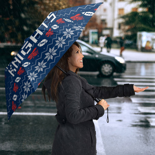 Personalized Newcastle Knights Christmas Umbrella Australian Rugby Fans - Pixelated Ugly Xmas Pattern Mascot Santa