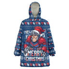 Personalized Newcastle Knights Christmas Wearable Blanket Hoodie Australian Rugby Fans - Pixelated Ugly Xmas Pattern Mascot Santa