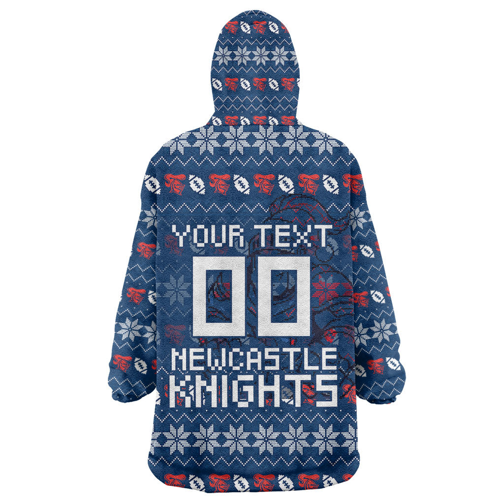 Personalized Newcastle Knights Christmas Wearable Blanket Hoodie Australian Rugby Fans - Pixelated Ugly Xmas Pattern Mascot Santa
