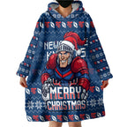 Personalized Newcastle Knights Christmas Wearable Blanket Hoodie Australian Rugby Fans - Pixelated Ugly Xmas Pattern Mascot Santa