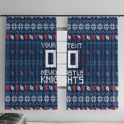 Personalized Newcastle Knights Christmas Window Curtain Australian Rugby Fans - Pixelated Ugly Xmas Pattern Mascot Santa