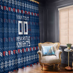 Personalized Newcastle Knights Christmas Window Curtain Australian Rugby Fans - Pixelated Ugly Xmas Pattern Mascot Santa