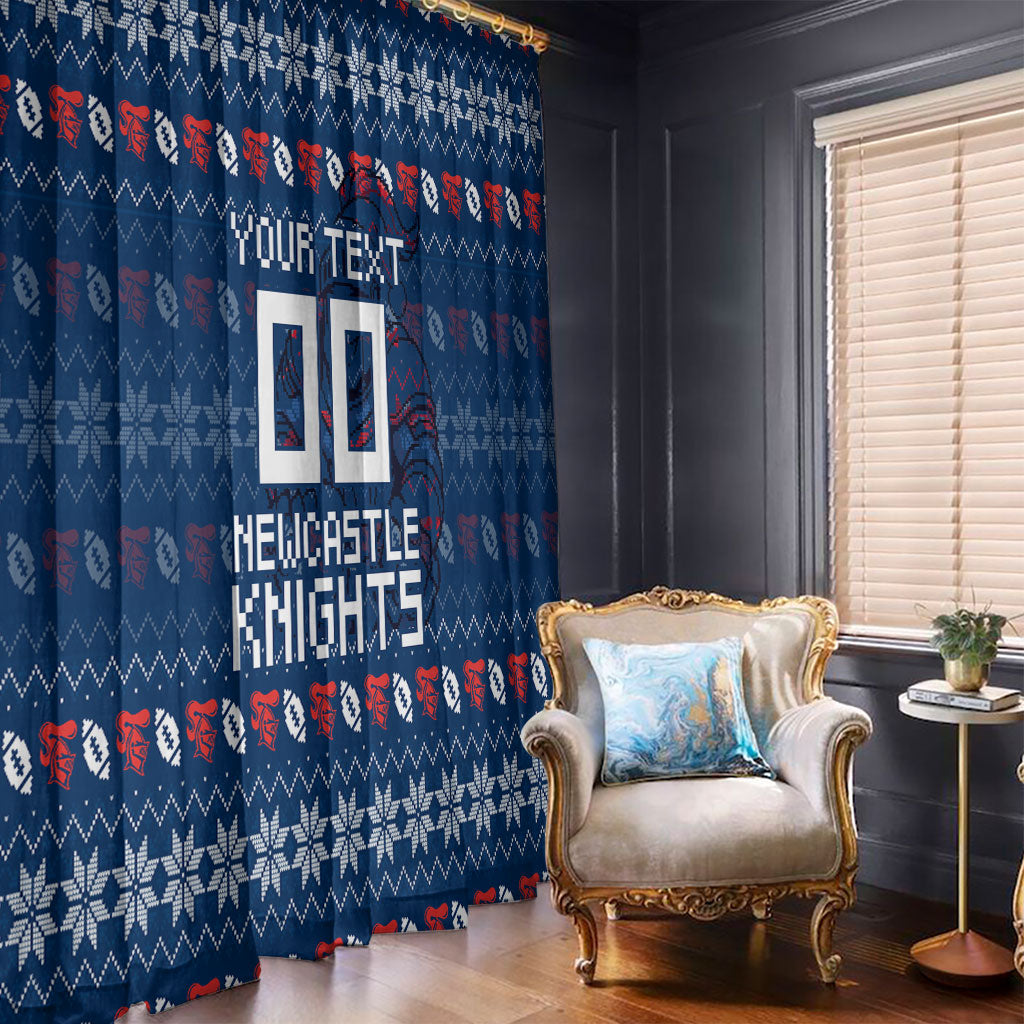 Personalized Newcastle Knights Christmas Window Curtain Australian Rugby Fans - Pixelated Ugly Xmas Pattern Mascot Santa