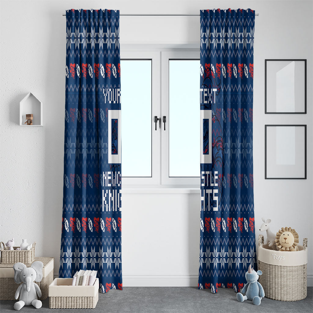 Personalized Newcastle Knights Christmas Window Curtain Australian Rugby Fans - Pixelated Ugly Xmas Pattern Mascot Santa