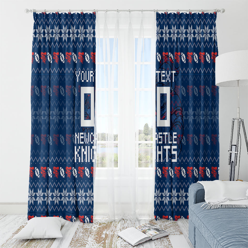 Personalized Newcastle Knights Christmas Window Curtain Australian Rugby Fans - Pixelated Ugly Xmas Pattern Mascot Santa