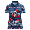 Personalized Newcastle Knights Christmas Women Polo Shirt Australian Rugby Fans - Pixelated Ugly Xmas Pattern Mascot Santa