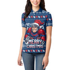 Personalized Newcastle Knights Christmas Women Polo Shirt Australian Rugby Fans - Pixelated Ugly Xmas Pattern Mascot Santa