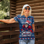 Personalized Newcastle Knights Christmas Women Polo Shirt Australian Rugby Fans - Pixelated Ugly Xmas Pattern Mascot Santa