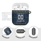 Personalized Cowboys Christmas AirPods Case Australian Rugby Fans - Pixelated Ugly Xmas Pattern Mascot Santa