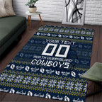 Personalized Cowboys Christmas Area Rug Australian Rugby Fans - Pixelated Ugly Xmas Pattern Mascot Santa