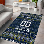 Personalized Cowboys Christmas Area Rug Australian Rugby Fans - Pixelated Ugly Xmas Pattern Mascot Santa