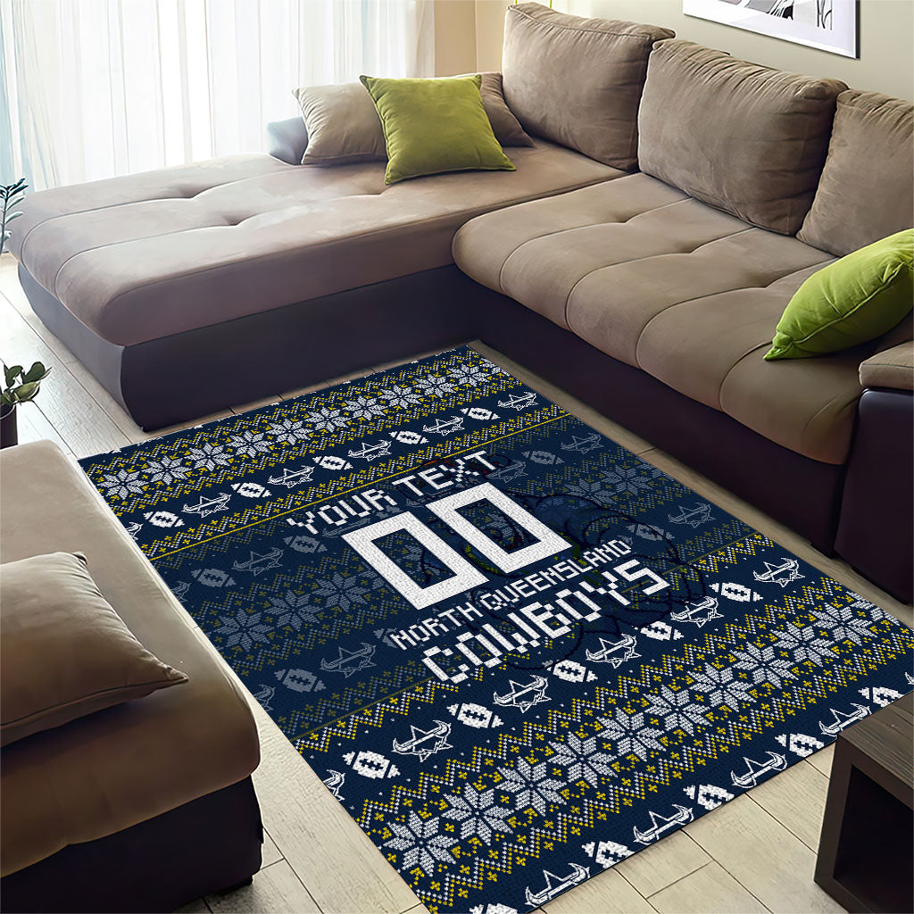 Personalized Cowboys Christmas Area Rug Australian Rugby Fans - Pixelated Ugly Xmas Pattern Mascot Santa