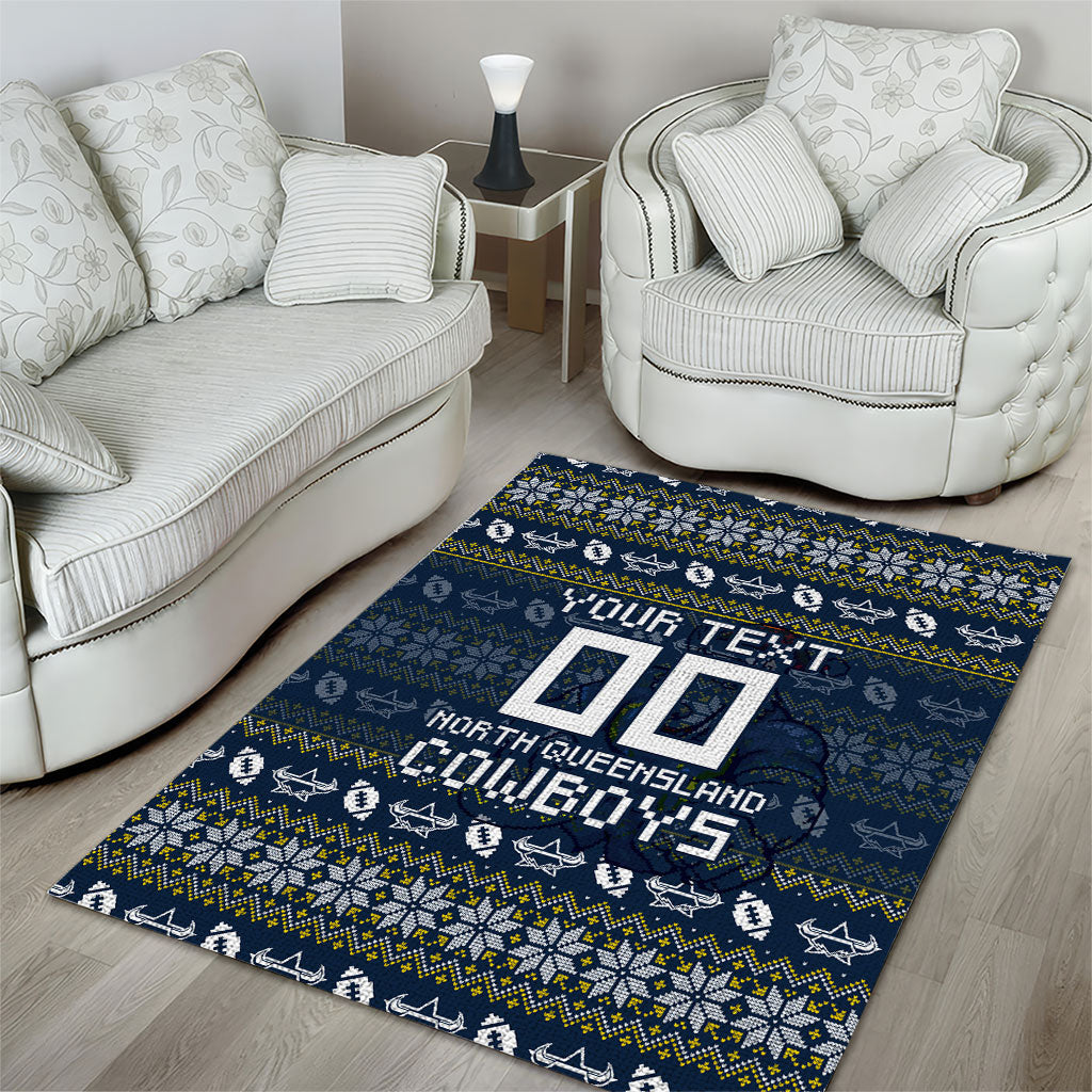Personalized Cowboys Christmas Area Rug Australian Rugby Fans - Pixelated Ugly Xmas Pattern Mascot Santa