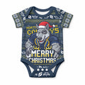 Personalized Cowboys Christmas Baby Onesie Australian Rugby Fans - Pixelated Ugly Xmas Pattern Mascot Santa