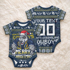 Personalized Cowboys Christmas Baby Onesie Australian Rugby Fans - Pixelated Ugly Xmas Pattern Mascot Santa
