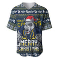 Personalized Cowboys Christmas Baseball Jersey Australian Rugby Fans - Pixelated Ugly Xmas Pattern Mascot Santa