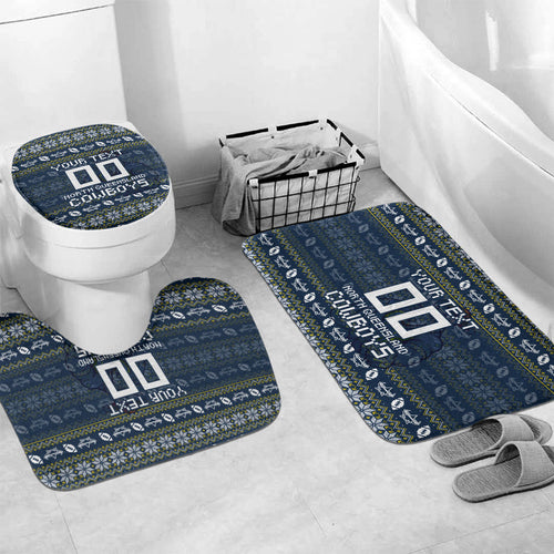 Personalized Cowboys Christmas Bathroom Set Australian Rugby Fans - Pixelated Ugly Xmas Pattern Mascot Santa