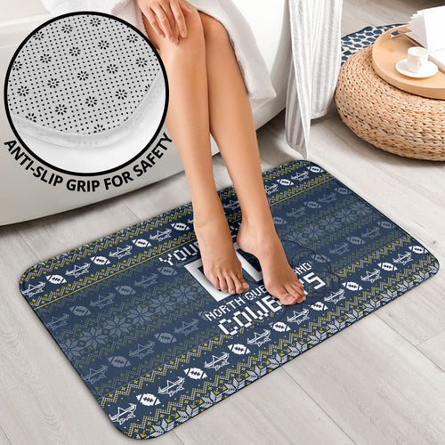 Personalized Cowboys Christmas Bathroom Set Australian Rugby Fans - Pixelated Ugly Xmas Pattern Mascot Santa