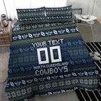 Personalized Cowboys Christmas Bedding Set Australian Rugby Fans - Pixelated Ugly Xmas Pattern Mascot Santa