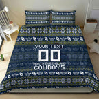 Personalized Cowboys Christmas Bedding Set Australian Rugby Fans - Pixelated Ugly Xmas Pattern Mascot Santa