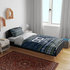 Personalized Cowboys Christmas Bedding Set Australian Rugby Fans - Pixelated Ugly Xmas Pattern Mascot Santa