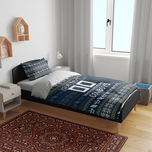 Personalized Cowboys Christmas Bedding Set Australian Rugby Fans - Pixelated Ugly Xmas Pattern Mascot Santa