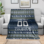 Personalized Cowboys Christmas Blanket Australian Rugby Fans - Pixelated Ugly Xmas Pattern Mascot Santa