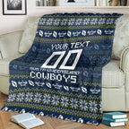 Personalized Cowboys Christmas Blanket Australian Rugby Fans - Pixelated Ugly Xmas Pattern Mascot Santa