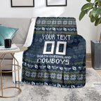 Personalized Cowboys Christmas Blanket Australian Rugby Fans - Pixelated Ugly Xmas Pattern Mascot Santa