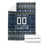 Personalized Cowboys Christmas Blanket Australian Rugby Fans - Pixelated Ugly Xmas Pattern Mascot Santa