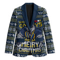Personalized Cowboys Christmas Blazer Australian Rugby Fans - Pixelated Ugly Xmas Pattern Mascot Santa