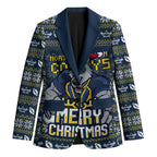 Personalized Cowboys Christmas Blazer Australian Rugby Fans - Pixelated Ugly Xmas Pattern Mascot Santa