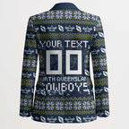 Personalized Cowboys Christmas Blazer Australian Rugby Fans - Pixelated Ugly Xmas Pattern Mascot Santa