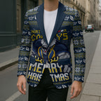 Personalized Cowboys Christmas Blazer Australian Rugby Fans - Pixelated Ugly Xmas Pattern Mascot Santa