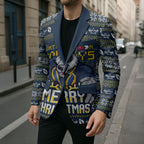 Personalized Cowboys Christmas Blazer Australian Rugby Fans - Pixelated Ugly Xmas Pattern Mascot Santa