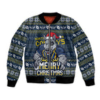 Personalized Cowboys Christmas Bomber Jacket Australian Rugby Fans - Pixelated Ugly Xmas Pattern Mascot Santa
