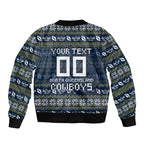 Personalized Cowboys Christmas Bomber Jacket Australian Rugby Fans - Pixelated Ugly Xmas Pattern Mascot Santa