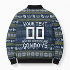Personalized Cowboys Christmas Bomber Puffer Jacket Australian Rugby Fans - Pixelated Ugly Xmas Pattern Mascot Santa